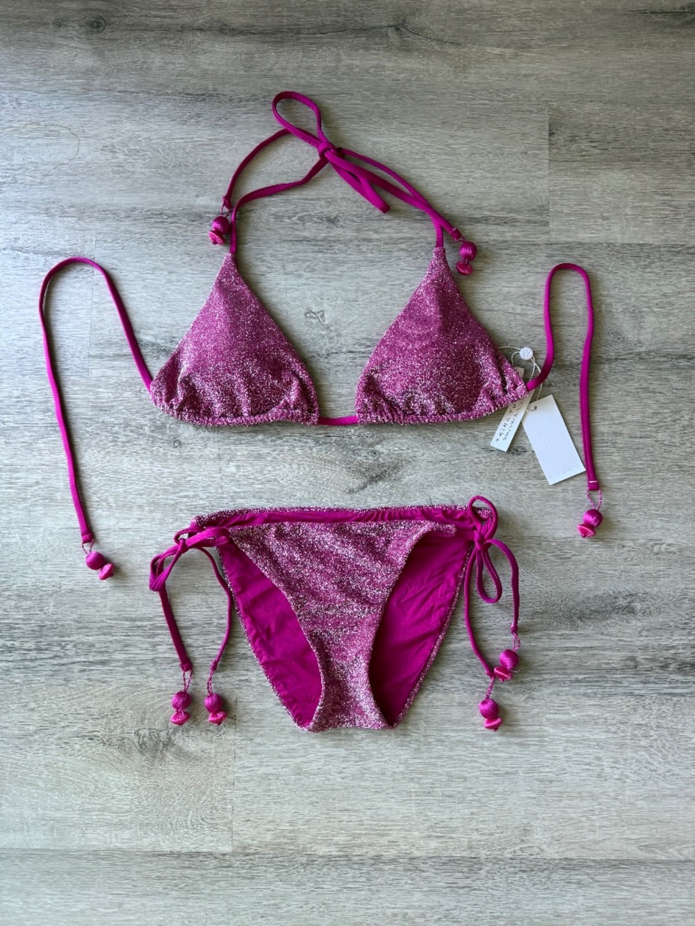 TRINA TURK Women’s Hot Pink Metallic String Bikini size Small Resort Wear